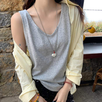 
Longmei's gray bamboo joint cotton linen suspender vest for women in summer wear new loose large size sleeveless top