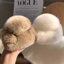 Korean-Style Square Rex Rabbit Fur Hair Clip for Ponytail Bun, Large Plush Shark Clip, Trendy Hairpin
