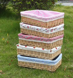 Storage Box for Underwear, Socks, Stationery, Fruit Shelf Organizer, Wicker and Rattan, Blue Pastoral Style, Fresh Plaid Quality