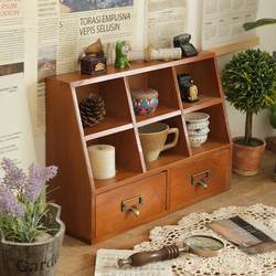 Retro Student Dormitory Desktop Storage Box Wooden Lipstick Organizer Storage Rack Multi-Functional Drawer Grids Organizer Cabinet