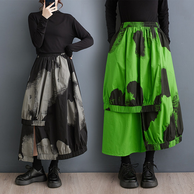 
Discount Spring new style literary loose slim tie-dye printing irregular personality fashionable versatile skirt foreign trade