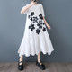 Mid-length skirt summer new loose large size printed spliced ​​casual simple sweet short-sleeved dress fish tail
