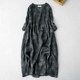 Literary ramie printed V-neck three-quarter sleeve dress spring and summer new women's clothing simple thin linen A-line skirt colorful long skirt