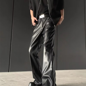 
American street fashion brand pu leather casual leather pants men's windproof rider hand-fitting trousers fashionable shiny scimitar leather pants