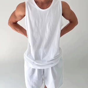 
Running sports street basketball vest men's pure cotton breathable loose sleeveless t-shirt U-shaped large neckline old man's sweatshirt trendy