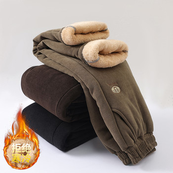 Middle-aged and elderly women's corduroy plus velvet quilted pants for mothers to wear in winter high-waisted straight warm granny cotton pants