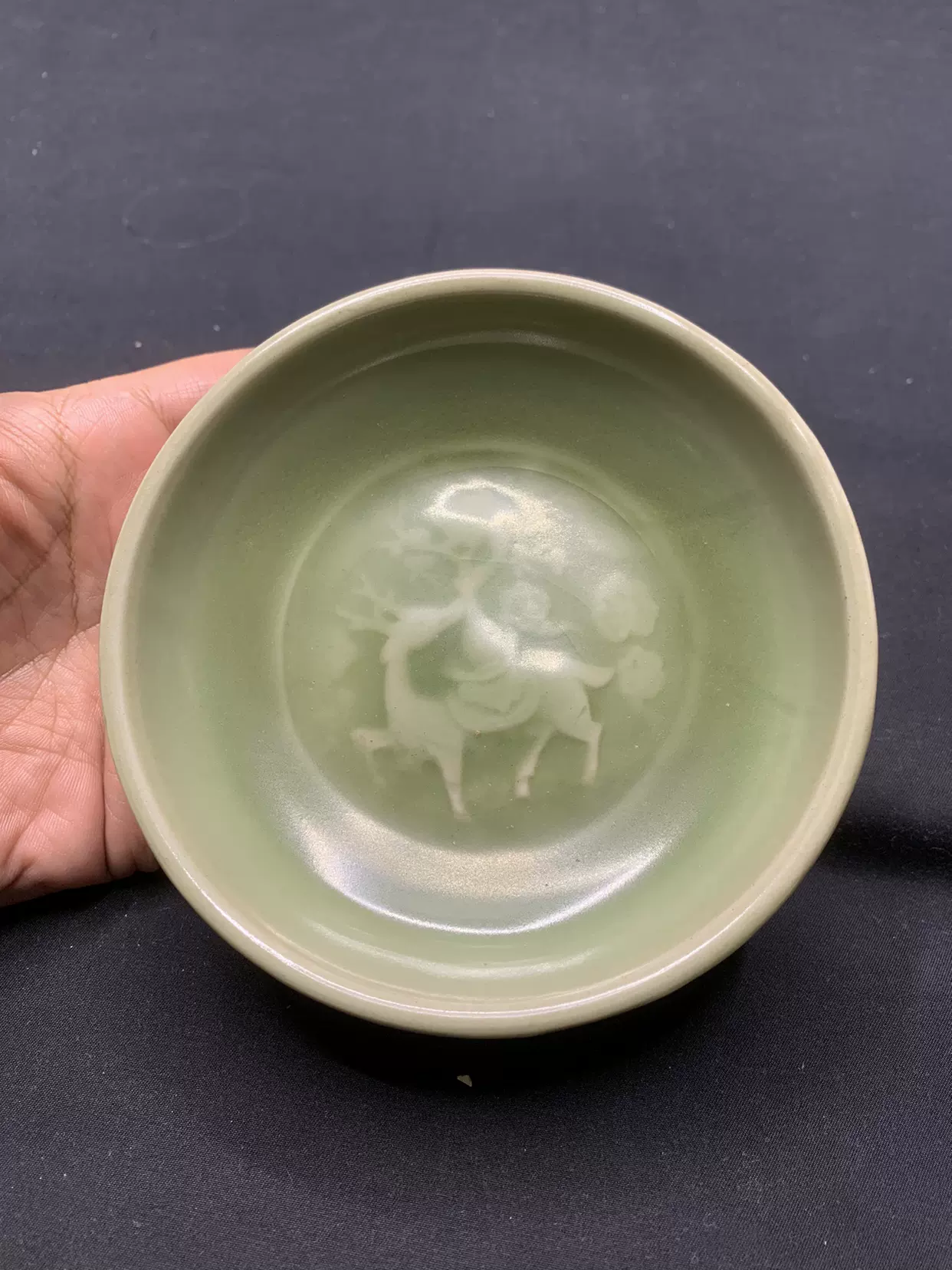 中国古玩 影青 青白磁 印花 鳳凰 龍 皿 宋時代様式 唐物 龍泉窯 青白磁