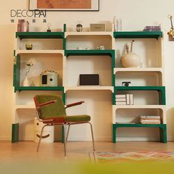 Free Combination Bookshelf Storage Rack Floor-Standing Living Room Full-Wall Bookshelf Integrated Wall-Mounted Storage Cabinet Cream ins Shelves