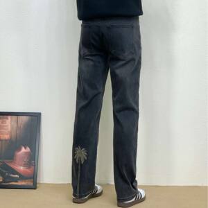 
High-end trendy brand slim fit jeans for men, nine-point new style, summer tapered feet, casual handsome printed long trousers