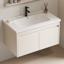 Cream-Colored Small Apartment Bathroom Cabinet with Ceramic Washbasin and Integrated Sink for Bathroom Use