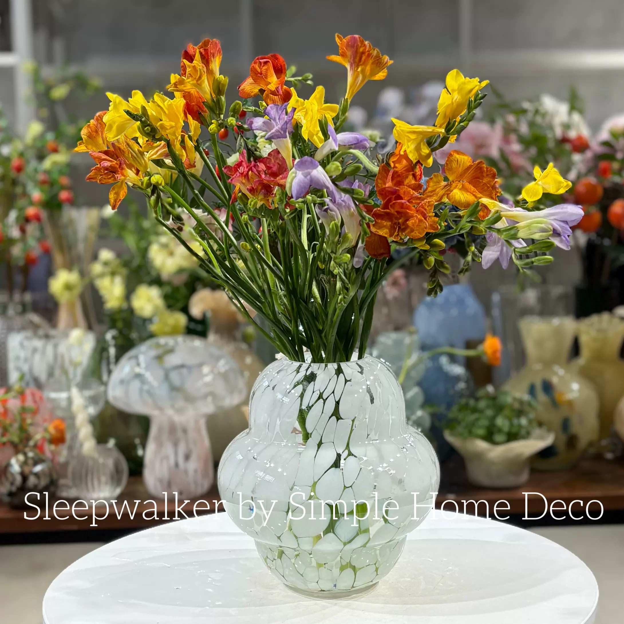 海市蜃楼高品质彩色点点奶黄色手工中古风玻璃花瓶花器插花摆件-Taobao 