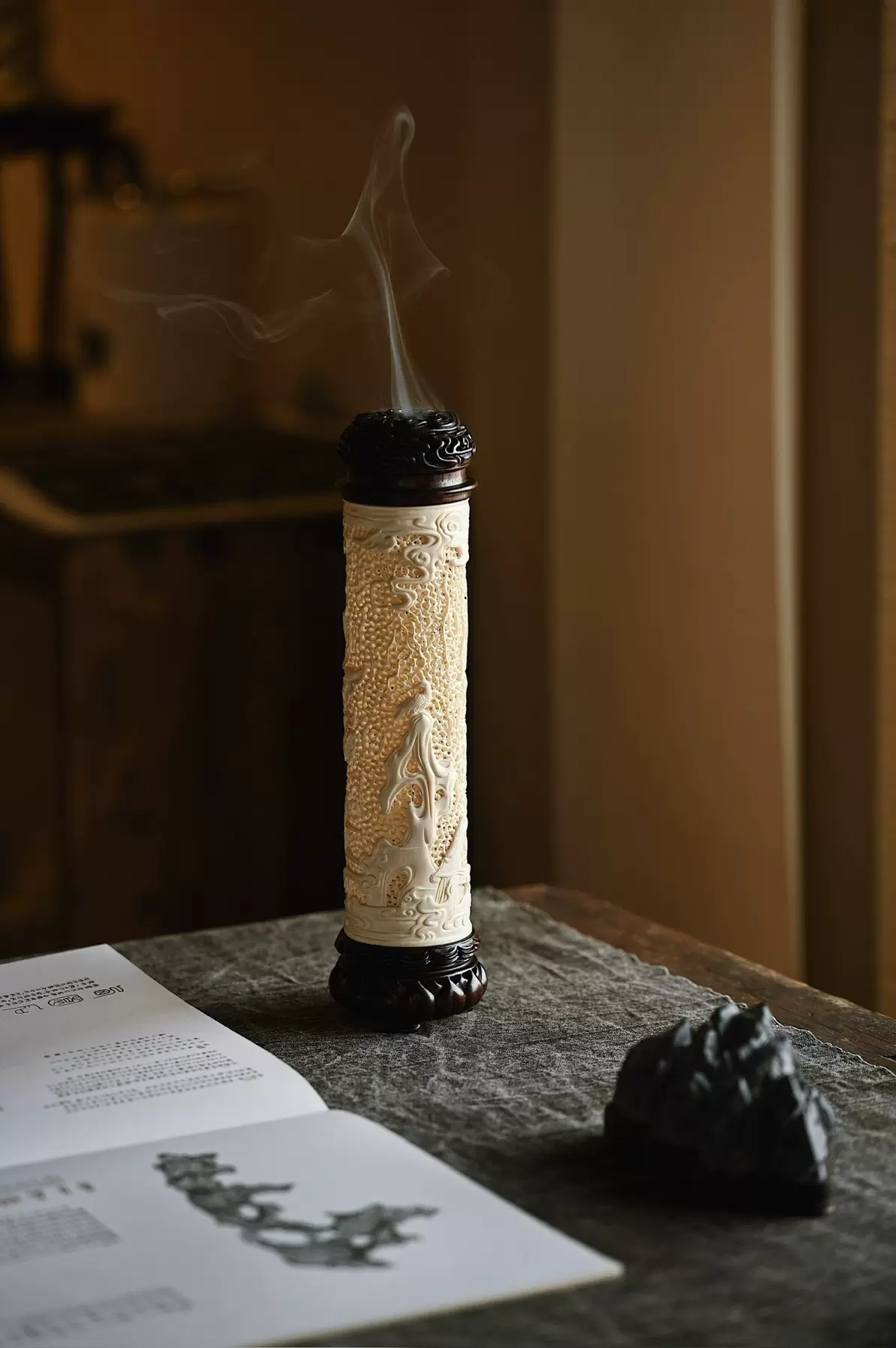 象塔香炉 猛犸象牙雕紫檀莲蓬祥云荷花香炉香道用品摆件家居香插底座香薰