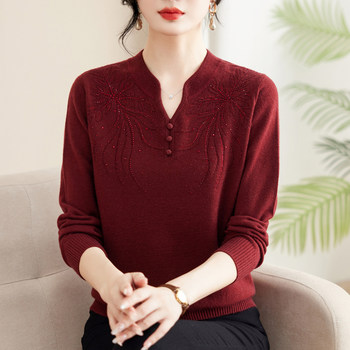 Embroidered soft cashmere integrated velvet thick sweater
