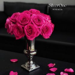 Silverone European Retro Large-Diameter Ceramic Rose Vase High-End Silver Modern Accessible Luxury Dining Table Decoration