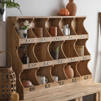 Medieval style solid wood desktop grid storage rack