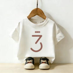Boys' T-Shirt 2026 New Casual Style Round Neck Digital Print Pure Cotton Short-Sleeved T-Shirt Unisex Loose Top White