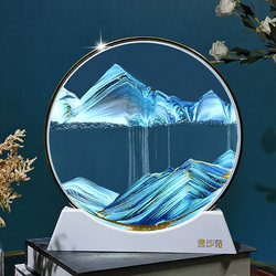 Light Luxury Style Decorative Ornaments for the Living Room, Round 3D Glass Quicksand Painting Finished Product, Creative Gift with Gold-Plated Border