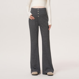 MASANON孕妇裤子春季外穿条纹喇叭裤2026新款秋冬装不勒肚子长裤