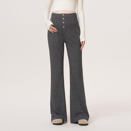 MASANON孕妇裤子春季外穿条纹喇叭裤2026新款秋冬装不勒肚子长裤