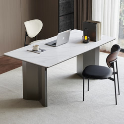 Slate Computer Desk, Desk with Stainless Steel Legs, Modern Minimalist Office Desk and Chair Set, Home Computer Desktop Table