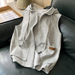 Vetener Spring and Autumn Sports Sports Casual Pure Color Poor Polying Holding Holding Cardigan Sleeveless Sweekefire Pick with Hat Coat
