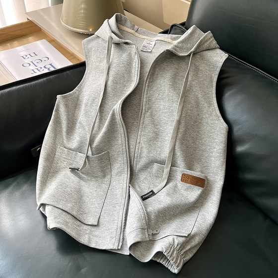 Vetener Spring and Autumn Sports Sports Casual Pure Color Poor Polying Holding Holding Cardigan Sleeveless Sweekefire Pick with Hat Coat