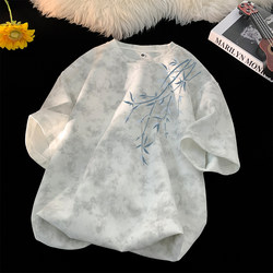 Chinese Style Washed Vintage Men's Short-Sleeve T-Shirt 2026 New Summer Trendy Loose Large Size Tie-Dye Half-Sleeve Top