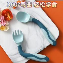 Big-eyed little monster baby feeding training elbow twisting spoon and fork set bendable training spoon