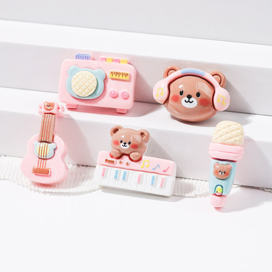 
Bear musical instrument piano microphone guitar DIY resin accessories mobile phone case hair clip hair accessories refrigerator sticker handmade homemade