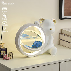 Creative Violent Bear Quicksand Painting Night Light Desktop Hourglass Ornament Living Room Bedroom Light Luxury Home Decor Birthday Gift