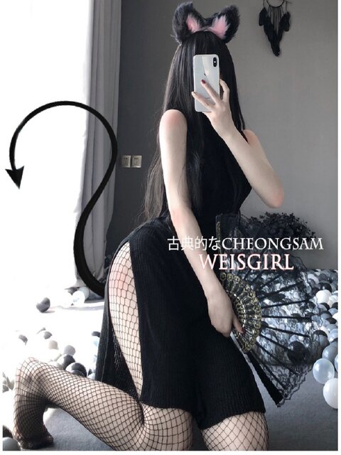 Weisgirl mood semi -transparent national big slit cheongsam dressing maid nightclub uniforms or sexy set women
