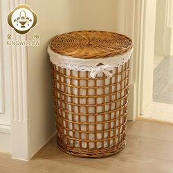 Round Woven Storage Basket, Hollow Laundry Basket, Rustic Style Rattan Laundry Basket, Wicker Laundry Storage Box