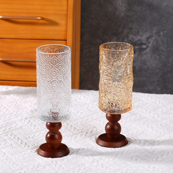 
Qinyuan Spring Antique Retro Wooden Tall Glass Vase Flower Arrangement Living Room Desktop Decoration Ornaments Home Relief