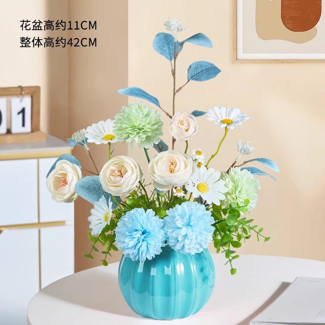 Simulated flowers rose bouquet chrysanthemum ornaments home dried flowers living room fake flowers high-end flower arrangement floral table flowers