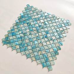 Fan-Shaped Dyed Blue Shell Mosaic Tiles Bathroom Balcony Kitchen Tv Background Wall Decorative Wall Stickers
