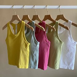 Foreign Trade Color-Blocked Seamless Solid Color Yoga Tank Top with Chest Pads for Women, Cross-Border Fitness Ribbed Top for Outerwear