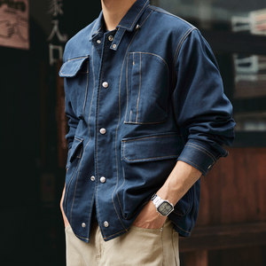 
American retro Barn style workwear denim jacket for men 2025 autumn new military four-pocket M65 denim jacket