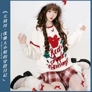 
Tianyuchuan original American letter embroidered round neck imitation mink sweater for women in winter and Christmas wear with lazy style