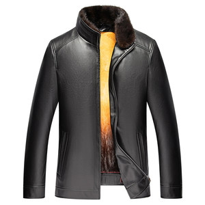 In winter, Haining genuine leather leather jacket, middle-aged and elderly father wear short stand-up leather jacket, mink fur thickened jacket