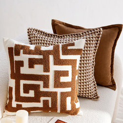 Cream-Colored Pillowcase with a High-End Vintage Style, Brown Geometric Knotted Sofa Bed Lumbar Pillow Cushion, Xiaohongshu