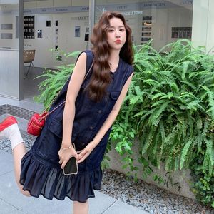 
Women's clothing/women's boutique dress 2025 summer workwear style round neck loose waist Hangzhou sleeveless single piece