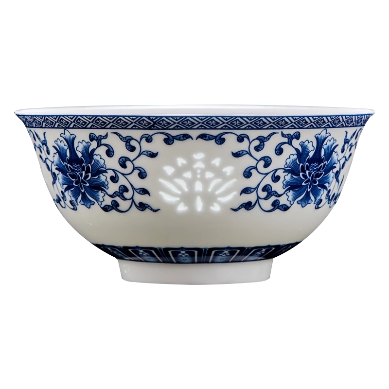 景德镇高温釉下彩青花玲珑缠枝莲家用玲珑瓷餐具高白