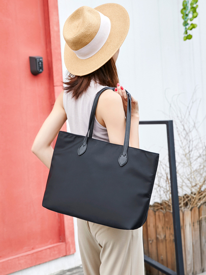 Women's Large Tote Bag - Nylon Oxford, Waterproof, Multi-Pocket Commuter Shoulder Bag