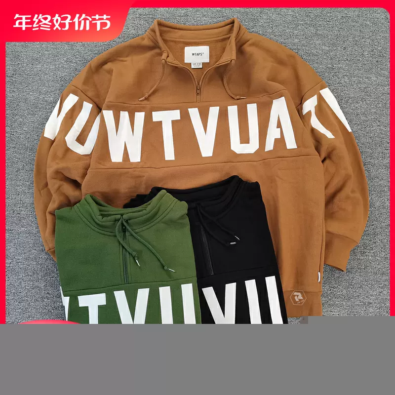 飄渺現貨WTAPS STENCIL MID ZIP COPO 大LOGO 半拉鍊印花厚棉T21AW-Taobao