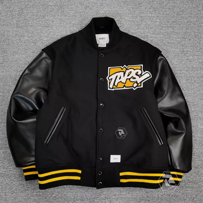 飘渺现货WTAPS VARSITY MELTON TOON元旦限定皮袖棒球服夹克22AW-Taobao