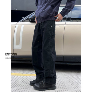 
Entong black trendy new high-end design jeans men's American retro loose double-knee logging trousers