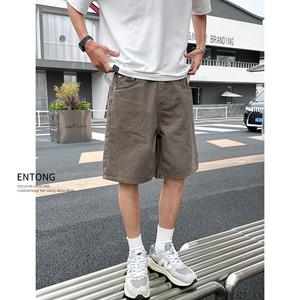 
Entong trendy brand loose denim shorts men's summer outer wear thin American retro casual straight-leg mid-length pants
