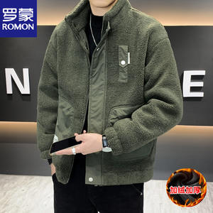 
Luo Meng winter men's sherpa jacket stand collar polar fleece jacket plus velvet thickened trendy grain velvet cotton coat for men