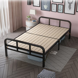 Folding Bed for Lunch Break, Single Bed with Solid Wood Bed Board, Simple Double Iron Frame Home Small Bed with Reinforced Hard Board