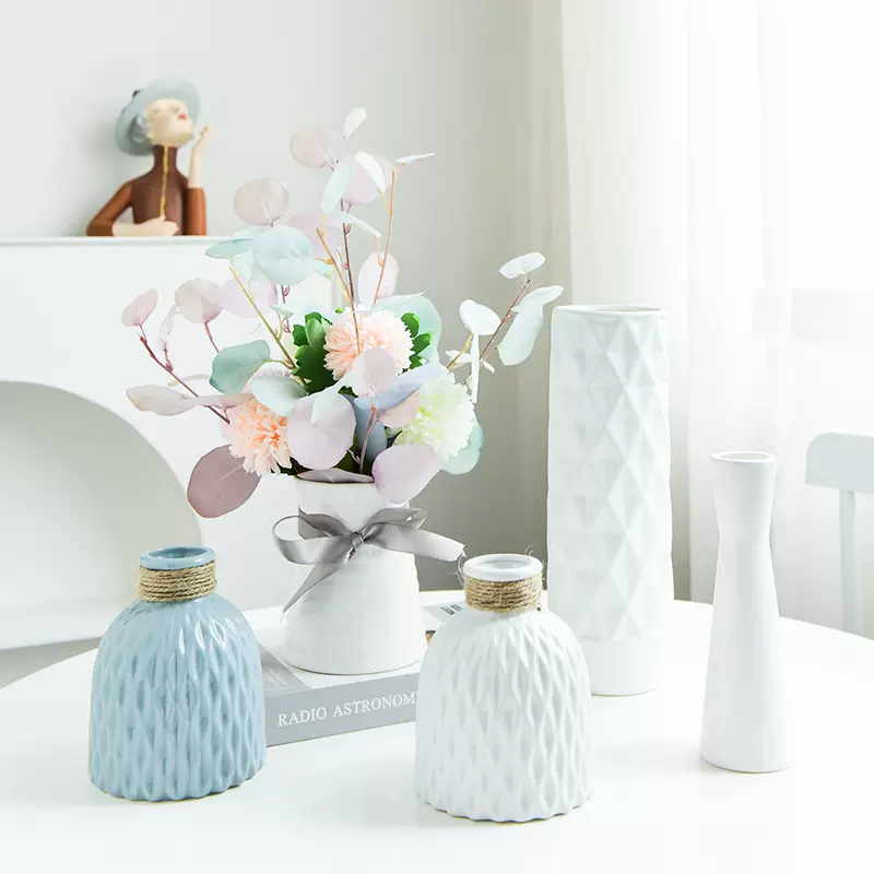 北欧风陶瓷小花瓶摆件客厅插花干花轻奢花器创意餐桌花艺简约